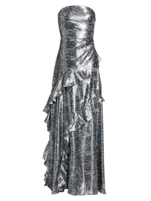 RAMY BROOK Women's Dominika Ruffled Metallic Jacquard Strapless Gown - Navy Lurex