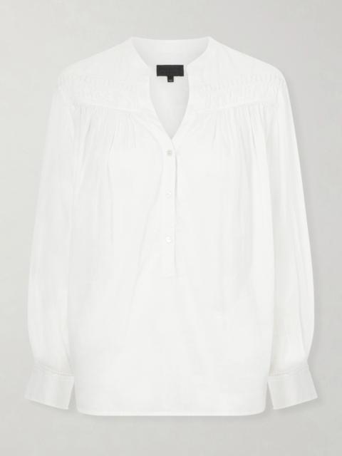 NILI LOTAN Clarys Embroidered Gathered Cotton-voile Blouse