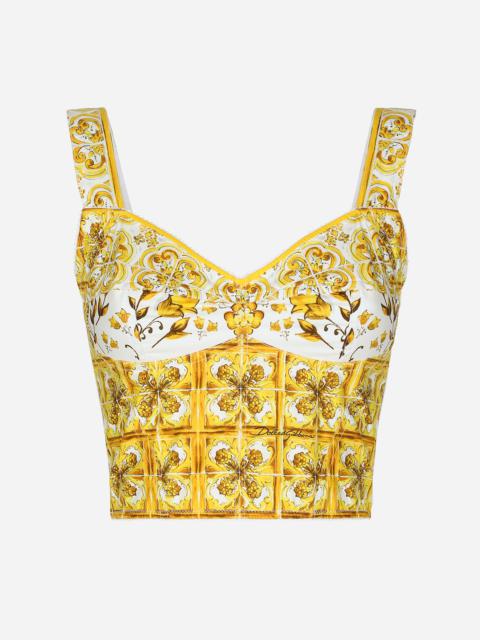 Cotton corset top with majolica print