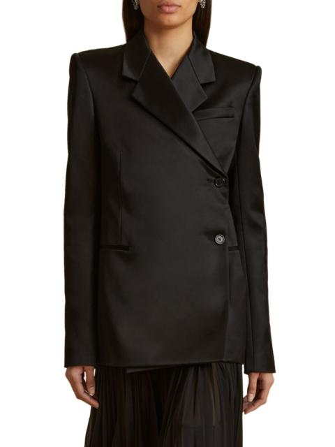 Khaite Otero Asymmetric Double Breasted Satin Jacket in Black at Nordstrom