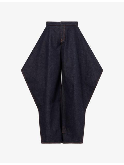 Alaïa Ruffle-Hem Contrast-Stitch Denim Jeans