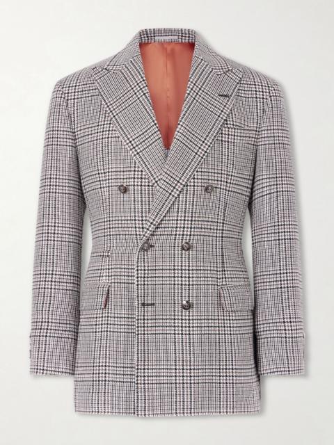 Brunello Cucinelli Prince of Wales Checked Linen, Silk and Wool-Blend Tweed Blazer Gray
