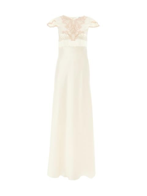 Chloé CAP-SLEEVE COLUMN DRESS IN WASHED SILK SATIN & LACE