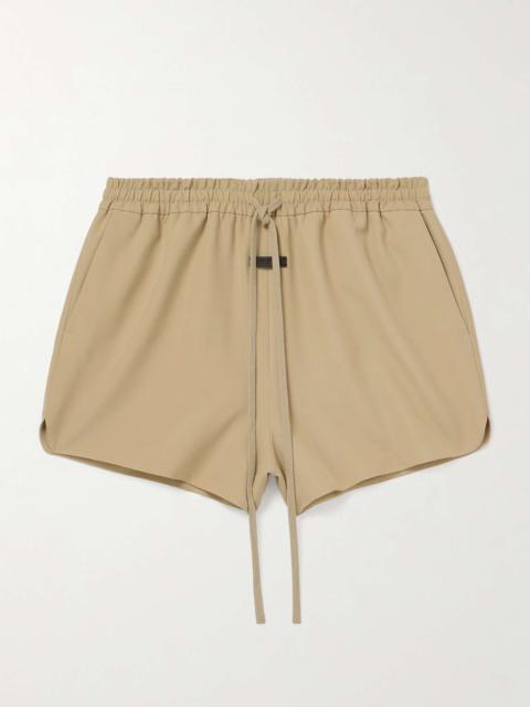 Wide-Leg Logo-Appliquéd Virgin Wool-Crepe Drawstring Shorts