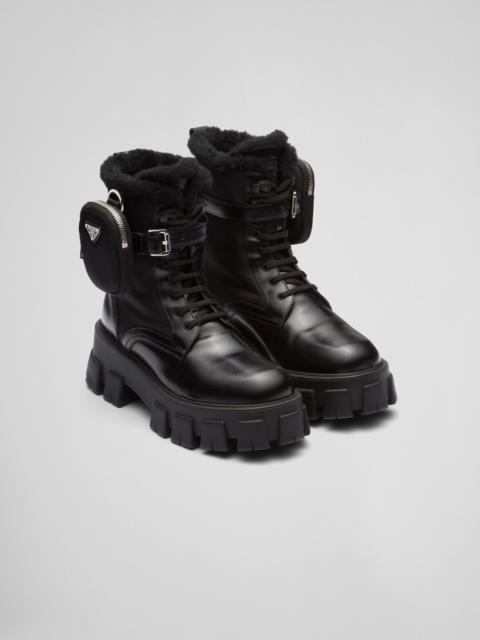 Prada Monolith leather and nylon biker boots