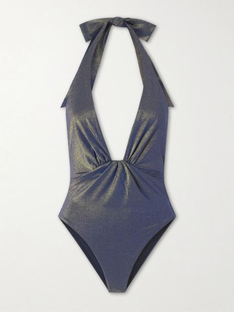 Zimmermann Aster twisted metallic halterneck swimsuit Metallic