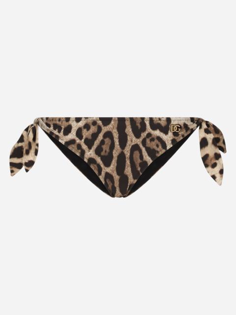 Leopard-print tie bikini bottoms