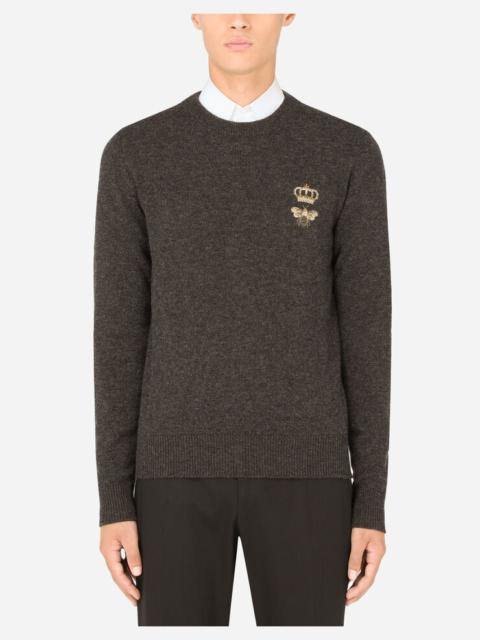 Dolce & Gabbana Round-neck wool sweater with embroidery