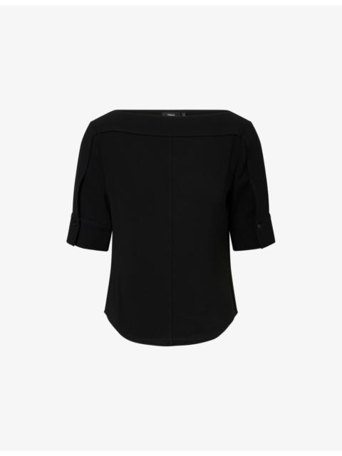 Theory Boat-Neck Short-Sleeve Crepe Woven Top