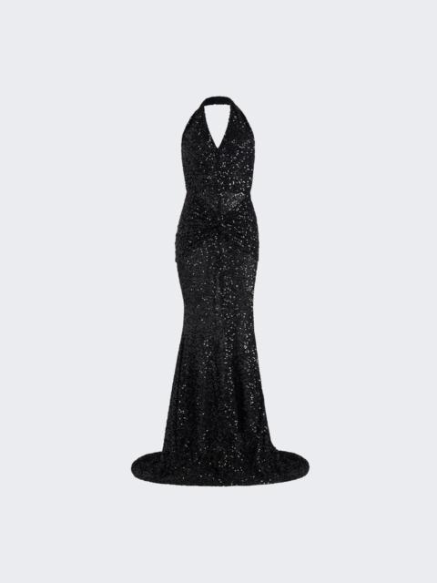 PATOU Halterneck Draped Sequin Dress Black