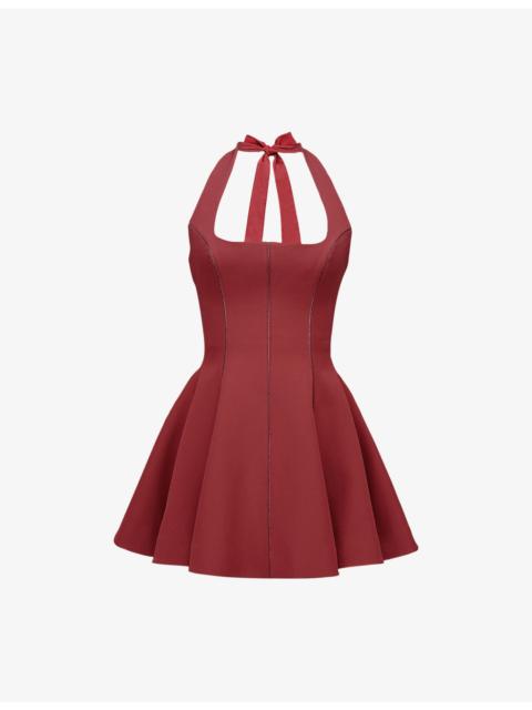 House of CB Loulette Halter-Neck Bow-Embellished Stretch-Crepe Mini Dress