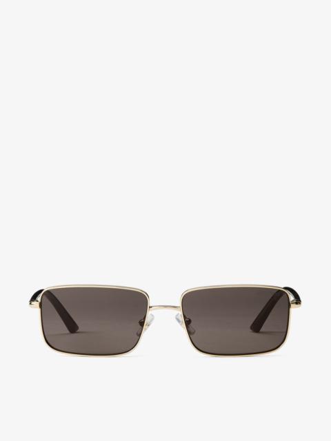 JIMMY CHOO Gavin Pale Gold and Dark Brown Metal Rectangular Sunglasses