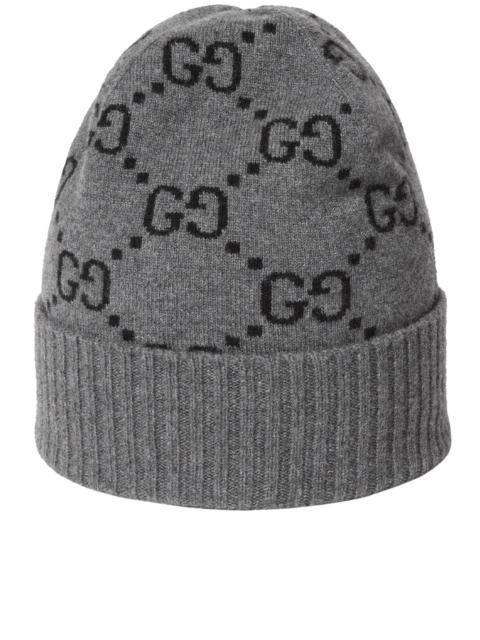GUCCI GUCCI GG Jacquard Beanie with Brim and Cuff in Cashmere