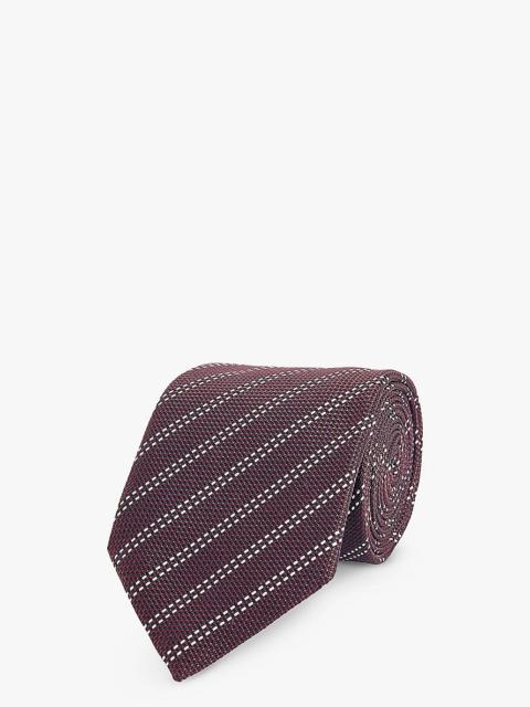 Striped-print wide-blade silk tie