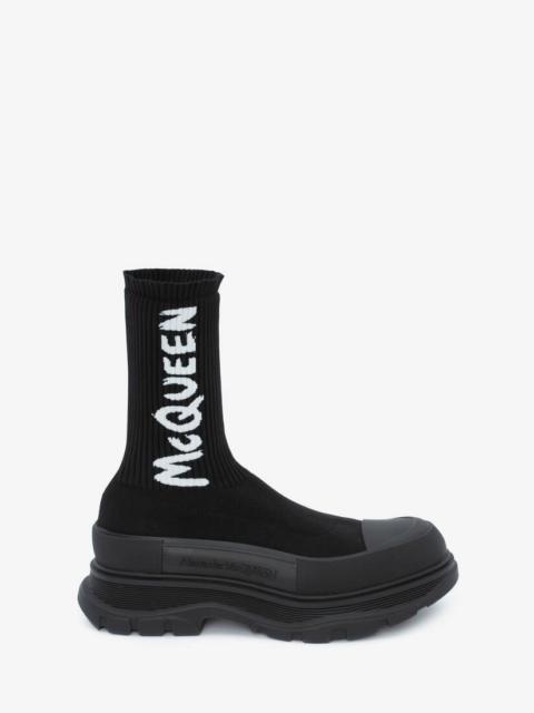 Mcqueen Graffiti Knit Tread Slick Boot in Black/white