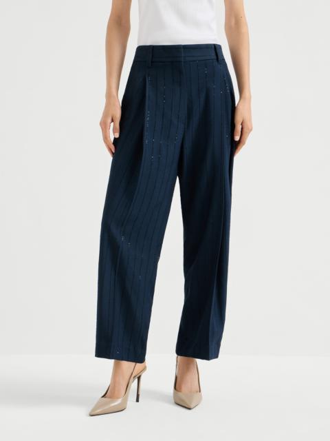 Brunello Cucinelli Dazzling chalkstripe slouchy trousers with monili