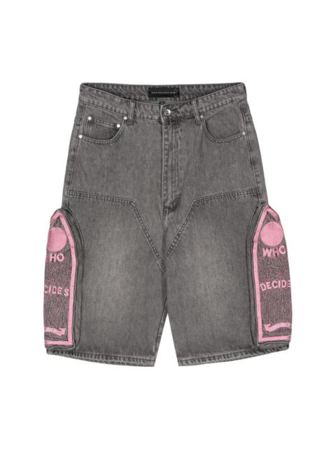 WHO DECIDES WAR embroidered-logo denim shorts