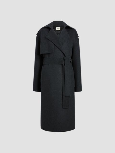 KHAITE Women's Manston Wool Self-Belt Coat - Charcoal