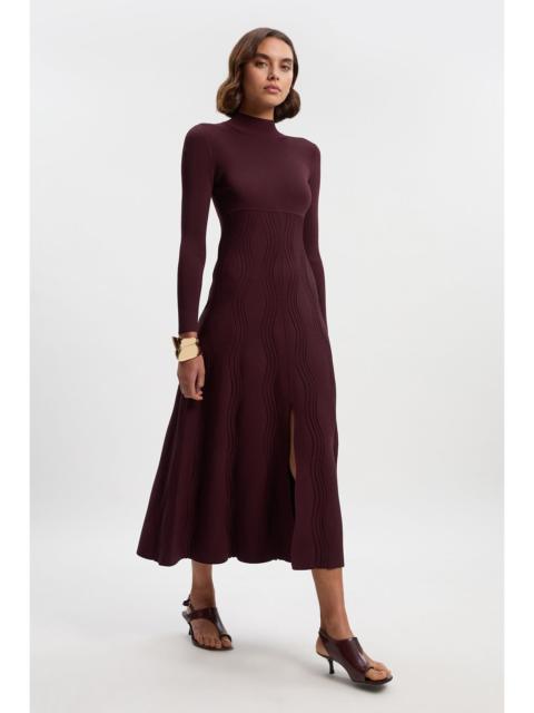 KAREN MILLEN Contrast Wave Knit A-Line Knitted Long Sleeve Dress