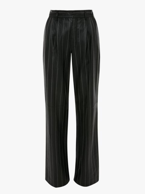 Victoria Beckham Double Pleat Leather Trouser In Black-Ivory