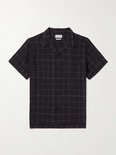 Camp-Collar Checked Cotton and Linen-Blend Shirt