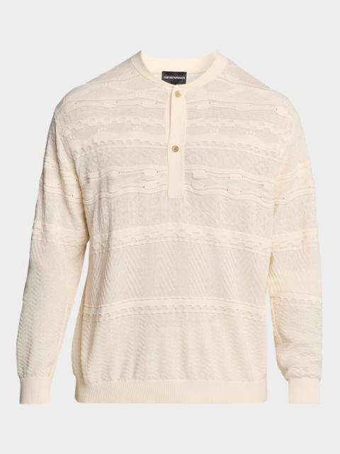 EMPORIO ARMANI Men's Mixed-Stitch Henley Sweater