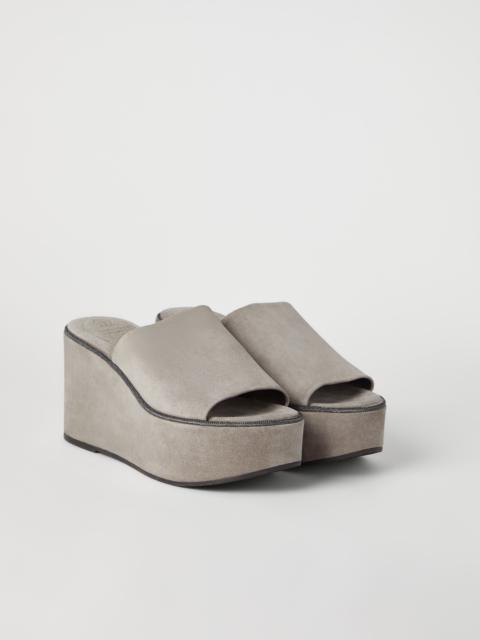 Brunello Cucinelli Suede wedges with precious welt