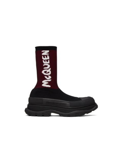 Alexander McQueen Black & Red Graffiti Tread Slick High-Top Sneakers