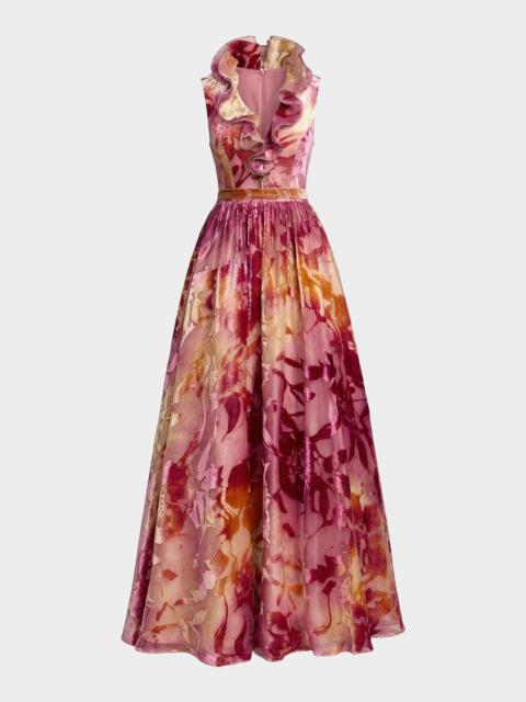 MAC DUGGAL Floral Burnout Organza Velvet Gown
