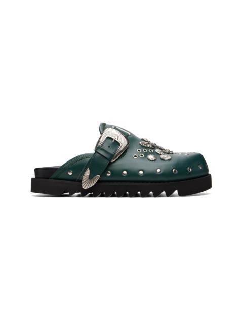 TOGA VIRILIS SSENSE Exclusive Green Eyelet Metal Sabot Slip-on Loafers