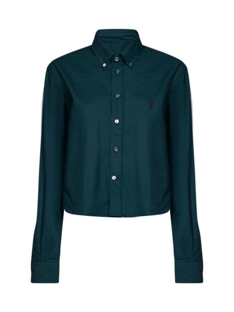 AMI Paris Green cotton poplin cropped shirt