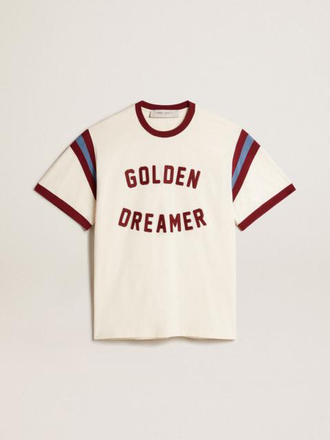 Golden Goose Men’s white T-shirt with burgundy lettering on the front