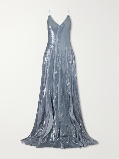 MARMAR HALIM Pleated Sequined Chiffon Gown