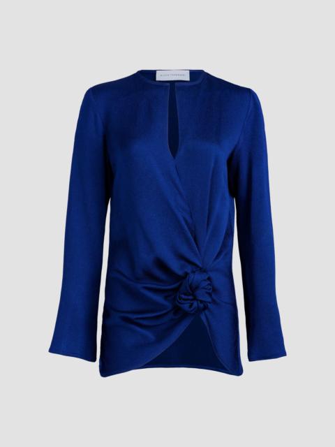 SILVIA TCHERASSI Women's Tayra Knotted Keyhole Blouse - Navy