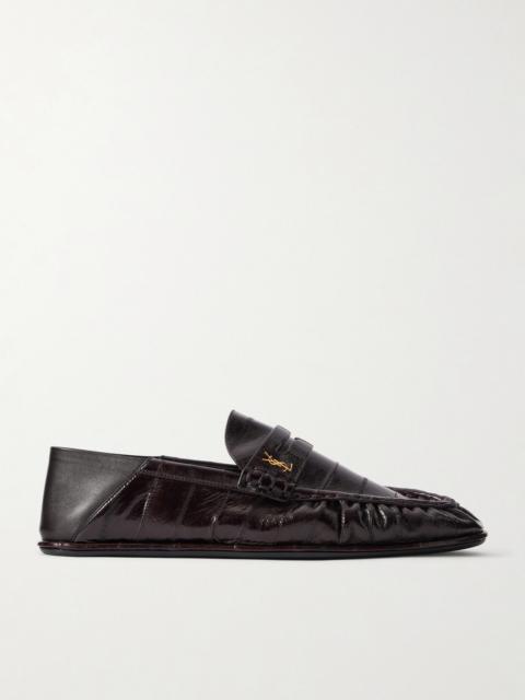 SAINT LAURENT Le Loafer Monogram Logo-Appliquéd Eel Penny Loafers