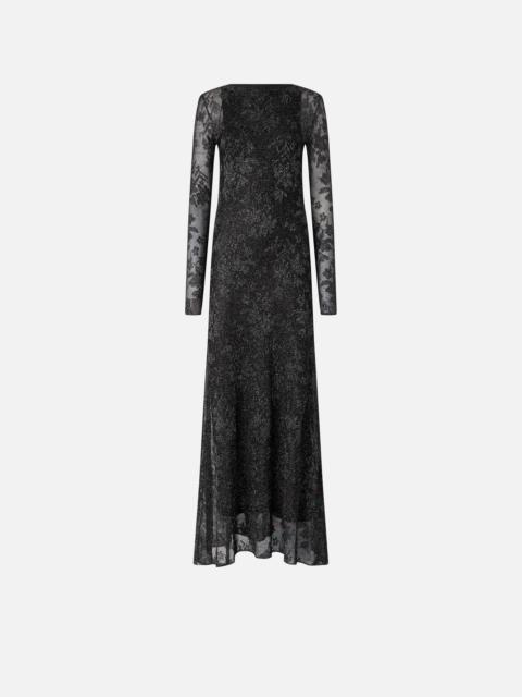 PINKO LONG DRESS WITH MESH AND FLORAL LACE
