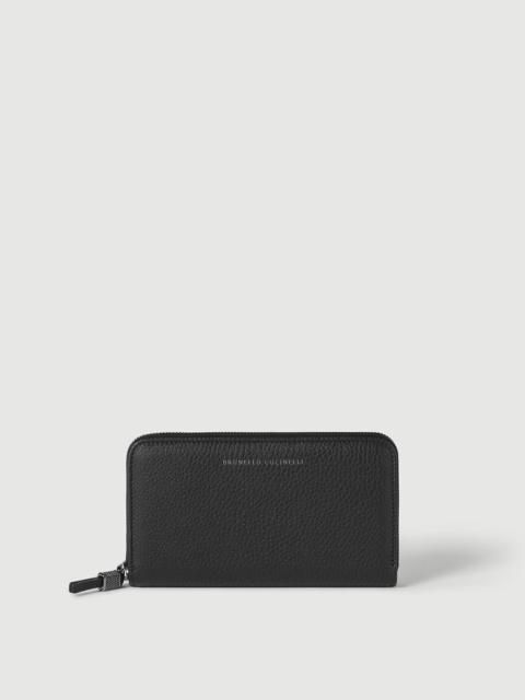 Brunello Cucinelli Grained calfskin wallet with shiny zipper pull