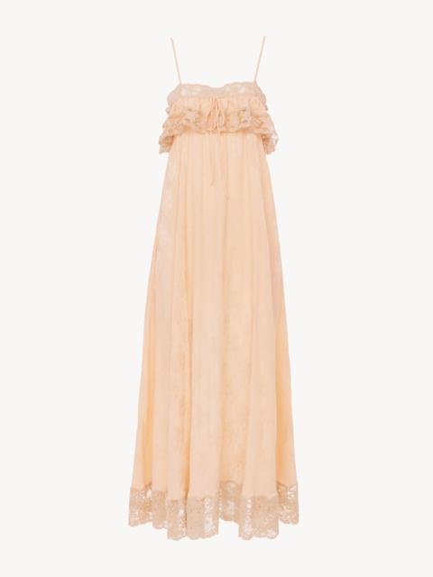 Chloé THIN-STRAP LONG DRESS IN SILK JACQUARD & LACE