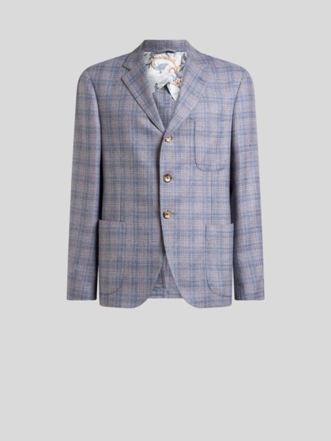 Etro SINGLE-BREASTED SILK AND WOOL MOULINÉ JACKET WITH CHECK MOTIF
