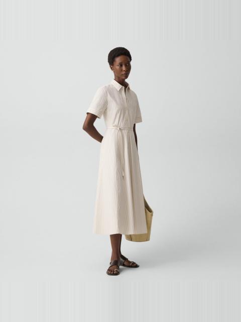 Theory Belted Shirt Dress in Striped Cotton-Blend