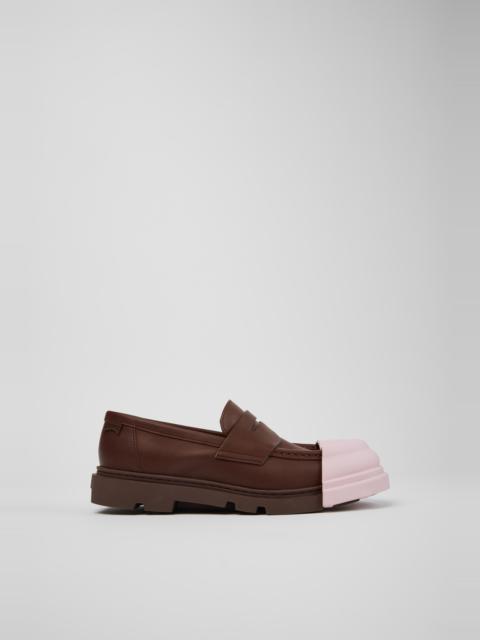 CAMPER Junction Brown Leather Moccasins for Women.