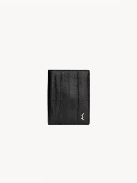 SAINT LAURENT TINY CASSANDRE CREDIT CARD WALLET IN EEL