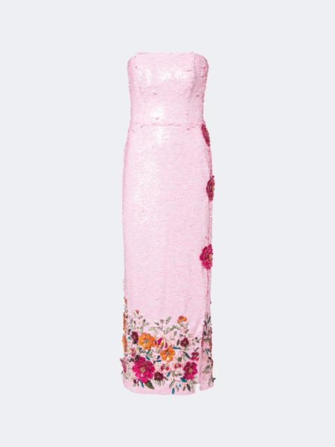 COSTARELLOS Harlee floral-appliqué sequined cocktail dress