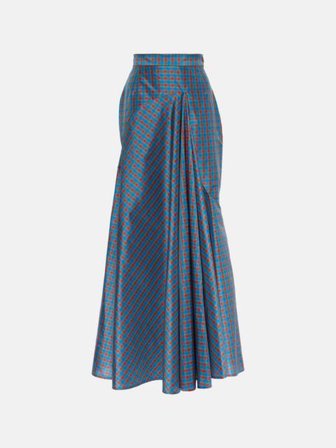 Checked ruffled silk-blend maxi skirt