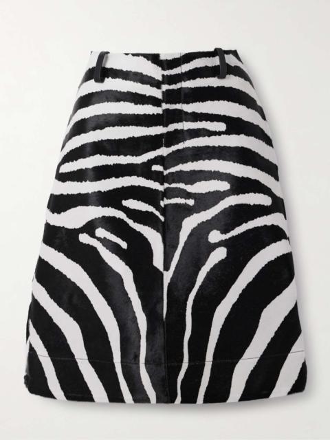 JACQUEMUS La Jupe Tozzi leather-trimmed zebra-print pony hair midi skirt