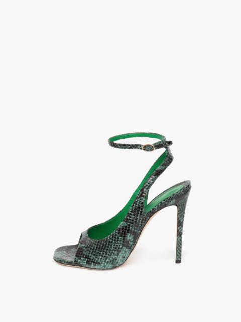 Victoria Beckham Dawn Sandal in Petrol Green Printed Snakeskin