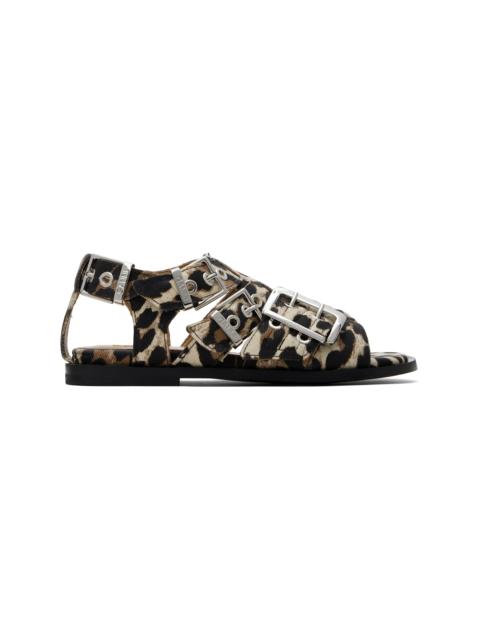 GANNI Beige & Black Feminine Buckle Strap Denim Sandals