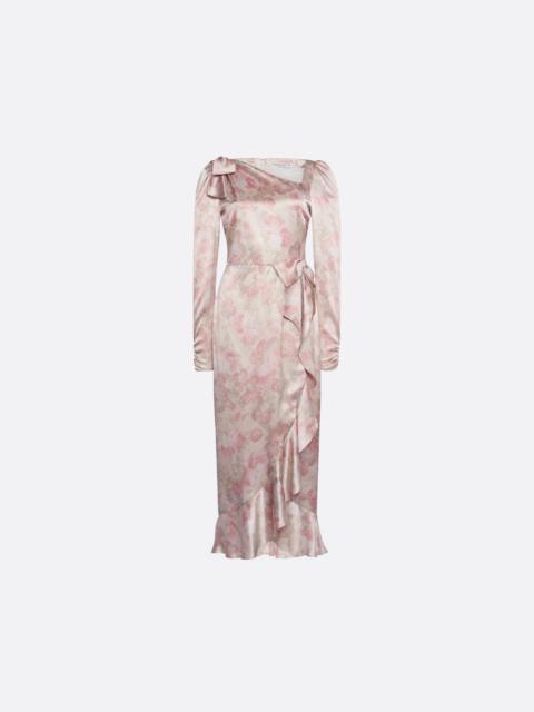 Alessandra Rich SILK SATIN MIDI DRESS WITH VOLANT AND BOWS