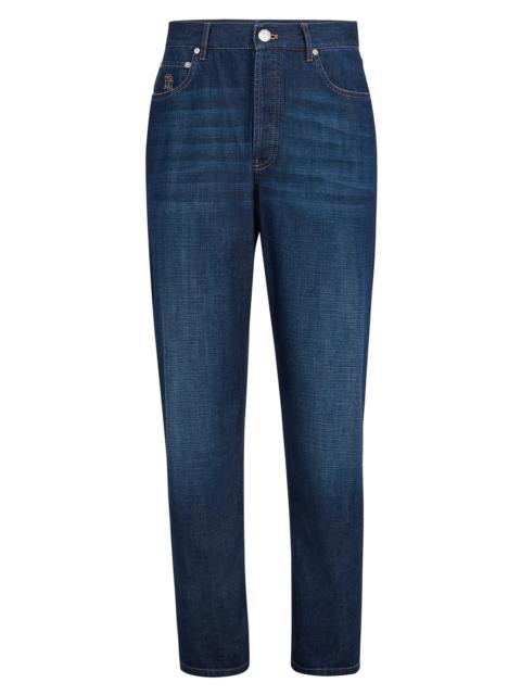 Brunello Cucinelli Men's Lightweight Old Denim Iconic Fit Five Pocket Jeans - Dark Denim
