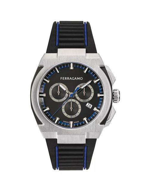FERRAGAMO FERRAGAMO Edge Chronograph Stainless Steel & Polyurethane Strap Watch/43MM